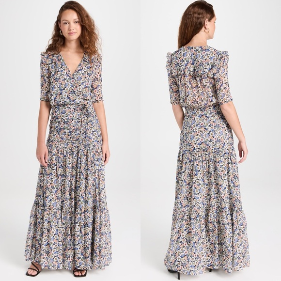 Veronica Beard Floral Silk Chiffon Mick Maxi Dress Size 6 NWT - Picture 2 of 5